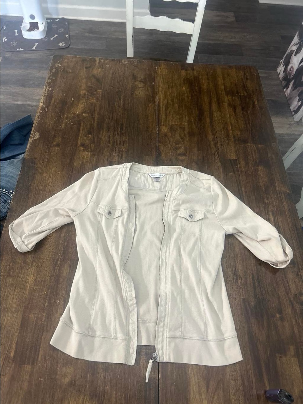 Christopher & Banks Cream Zip-Front Jean Jacket